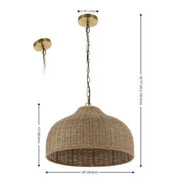 Eliza 20" Coastal Bohemian Rattan/Iron Dome LED Pendant - JONATHAN Y